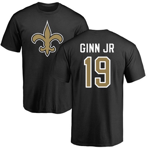 Men New Orleans Saints Black Ted Ginn Jr Name and Number Logo NFL Football #19 T Shirt